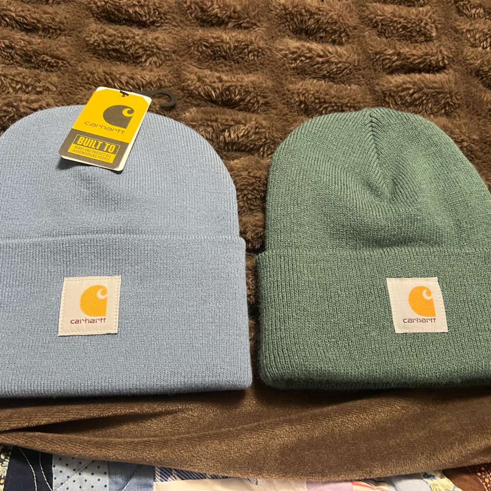 Carhartt Blue and Green Hats with Cuffed Design